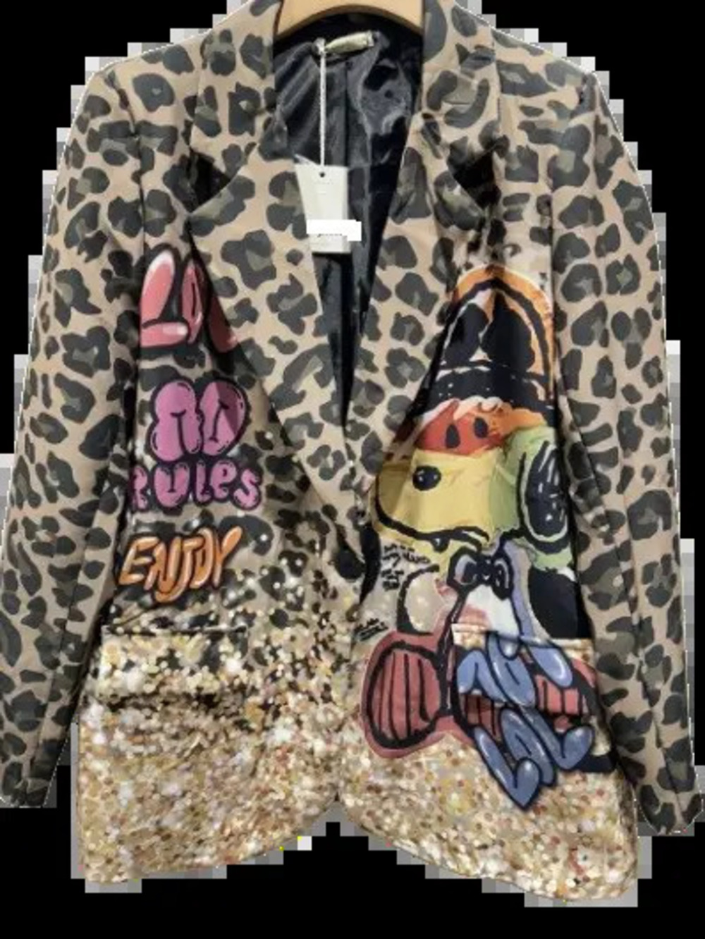 L921 | Loowie Snoopy Graphic Leopard Print Sequin Blazer |  XXL